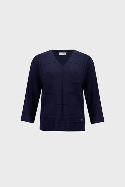 Textured V-Neck Sweater Indigo - Joseph Ribkoff