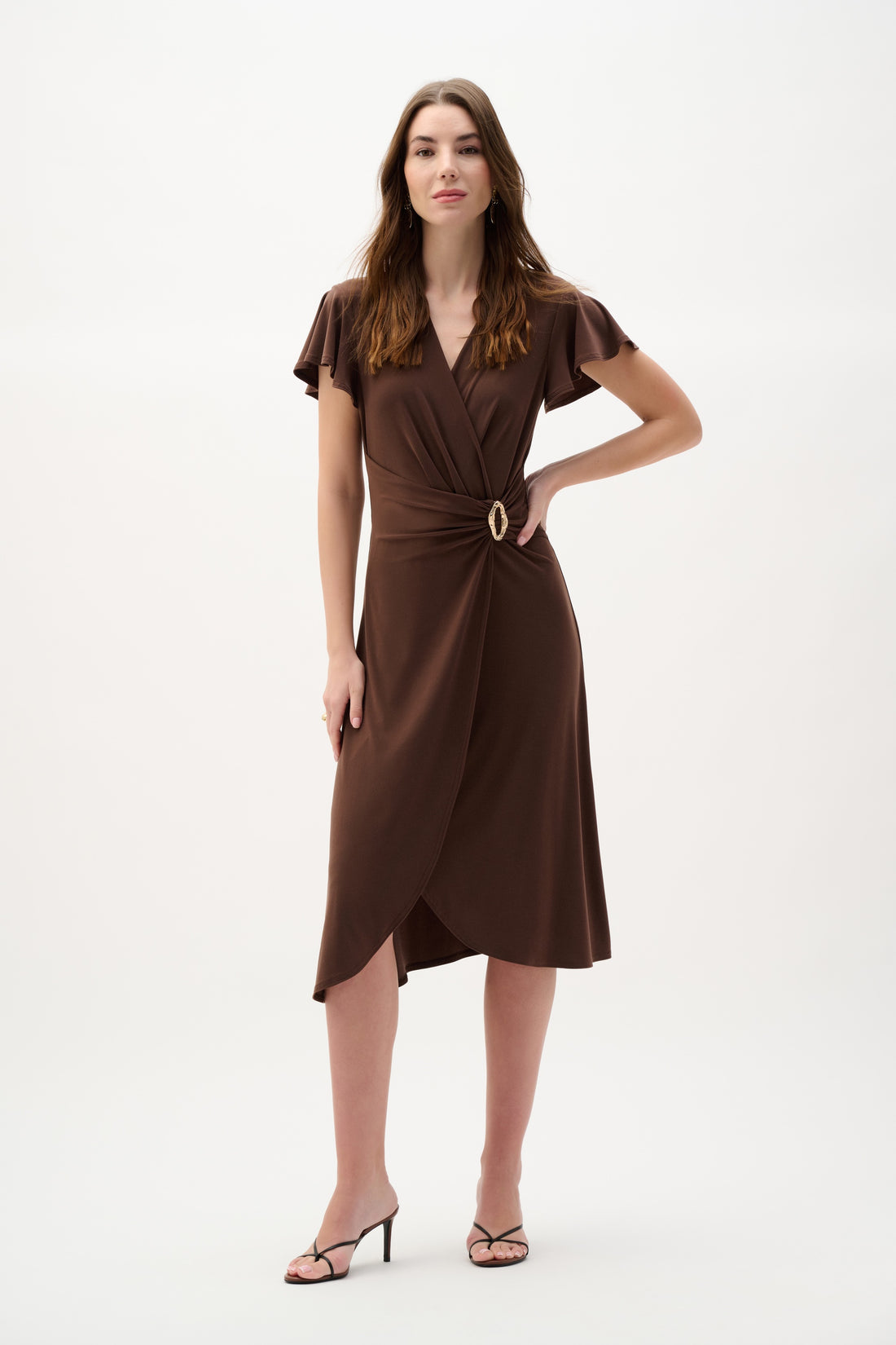 V-neck Belted Wrap Dress Mahogany - Joseph Ribkoff