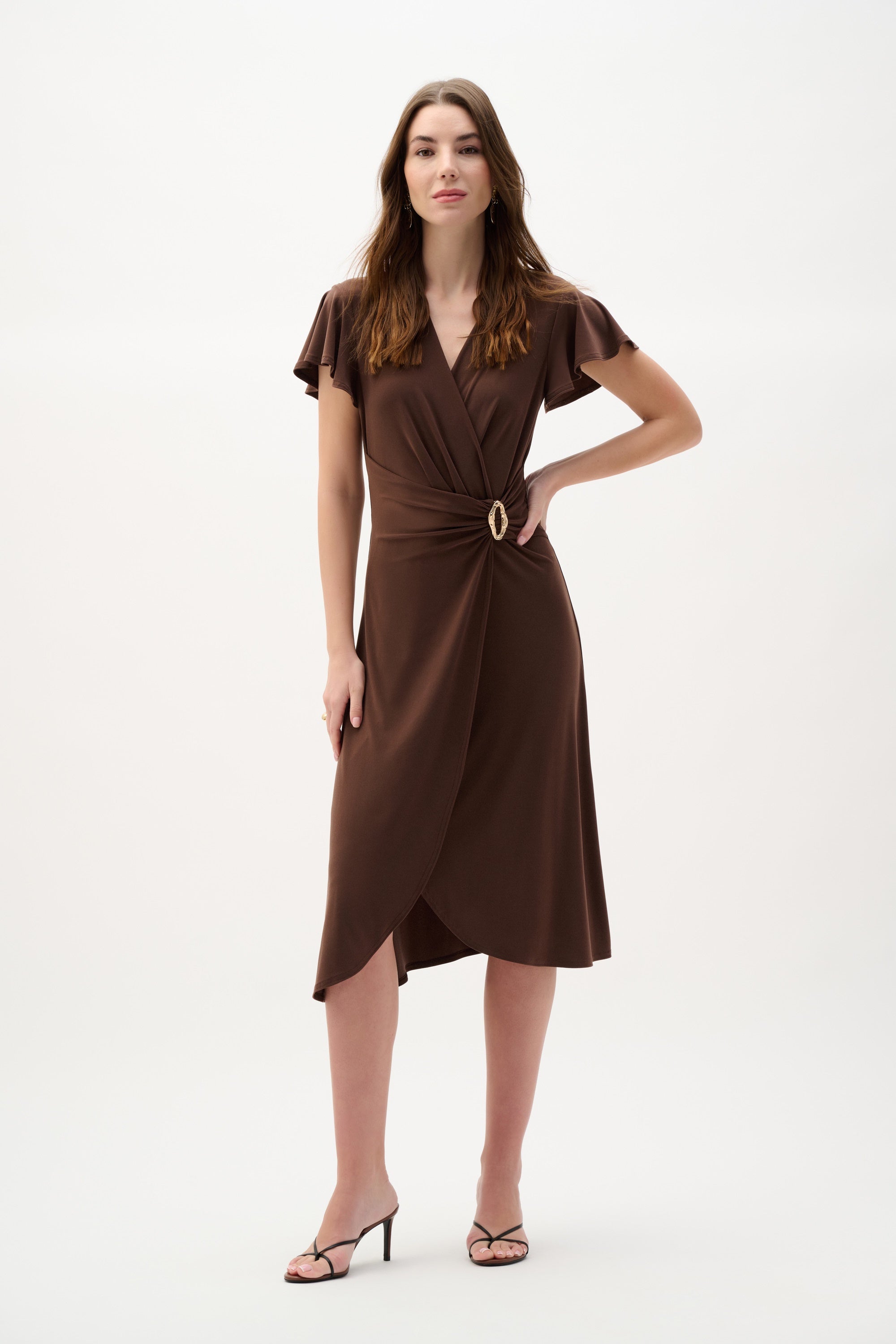 V-neck Belted Wrap Dress Mahogany - Joseph Ribkoff