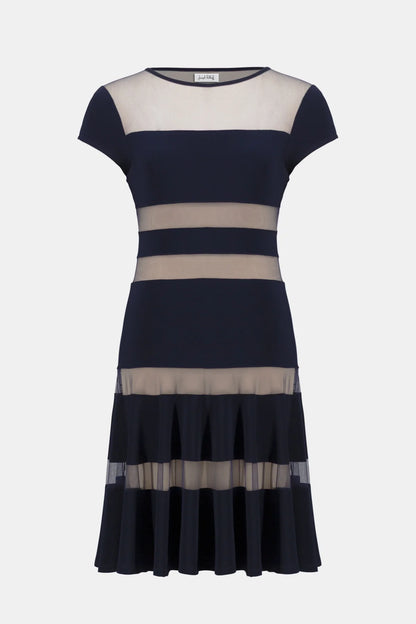 Silky Knit Fit &amp; Flare Dress w/ Mesh Inserts - Joseph Ribkoff