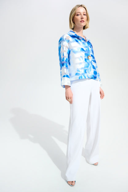 261747 Signature Jacquard Organza Floral Print Trapeze Jacket With Statement Button