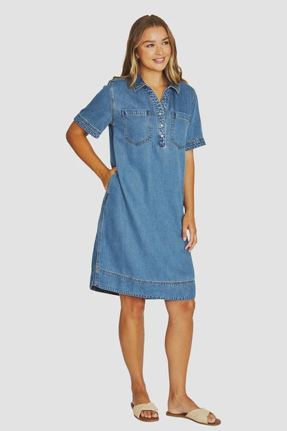 2 Pocket Soft Denim Dress Mid Blue - Jump