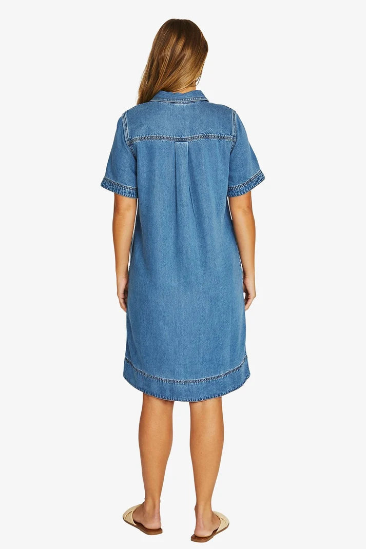 2 Pocket Soft Denim Dress Mid Blue - Jump
