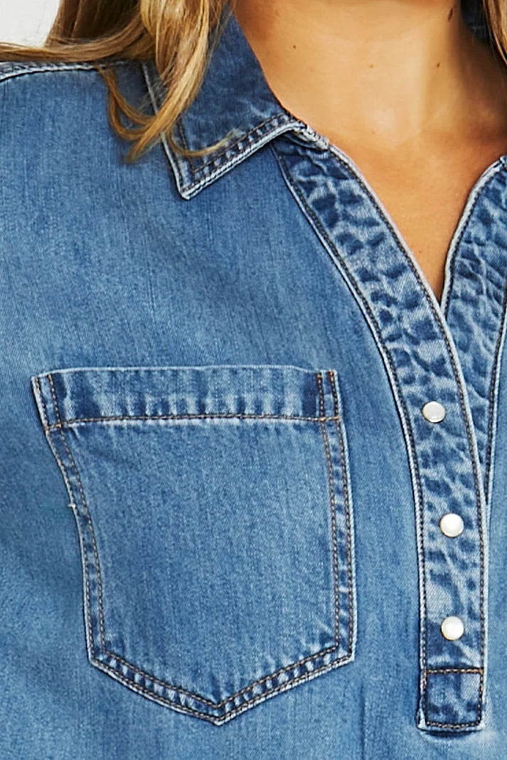 2 Pocket Soft Denim Dress Mid Blue - Jump