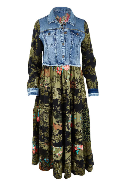 Keqioa Dress Collar Denium Mix