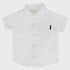 White short-sleeve shirt with buttons on a light gray background
