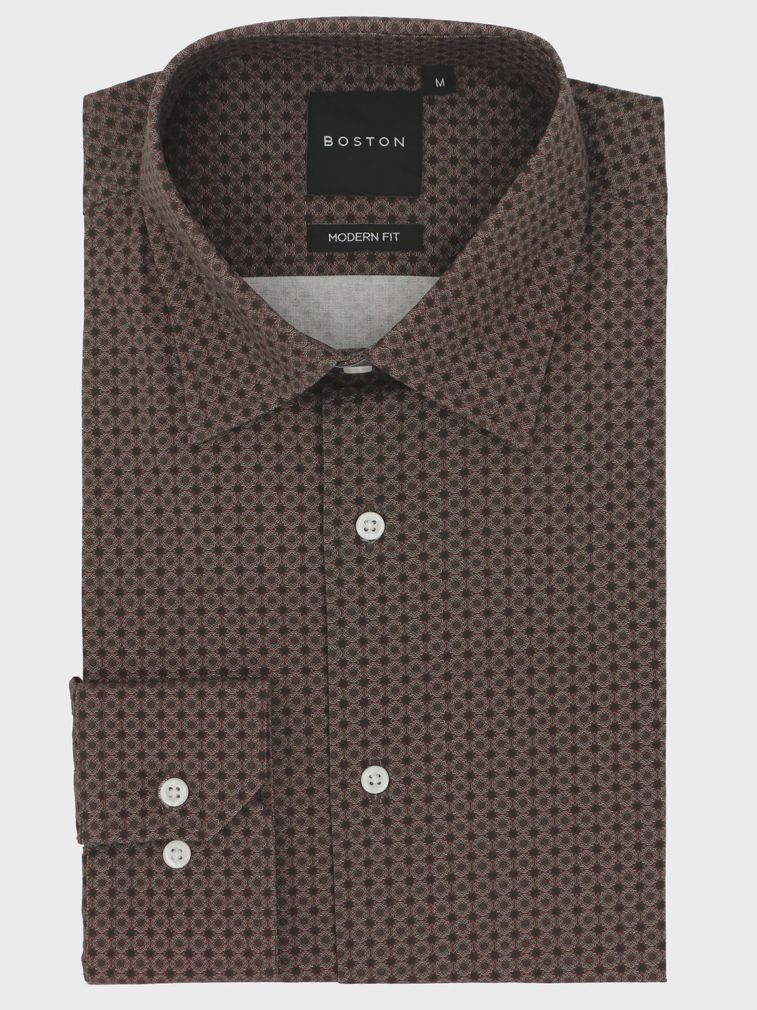 Lennox Brown Circle Tile Printed Stretch Shirt Boston