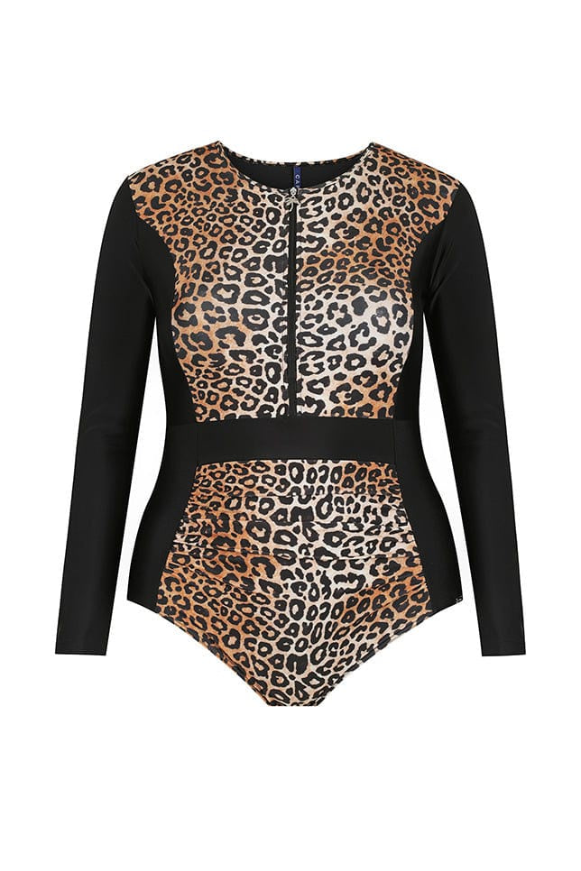 Leopard Long Sleeve Zip Up One Piece