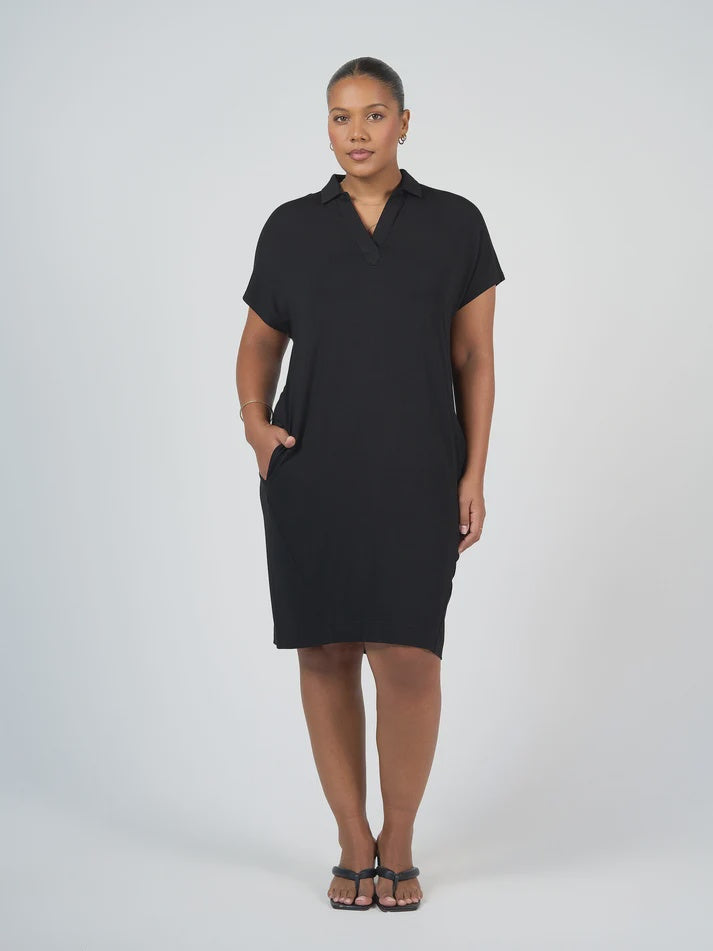 Naomi Bamboo Collared T-Shirt Dress Black - Lou Lou