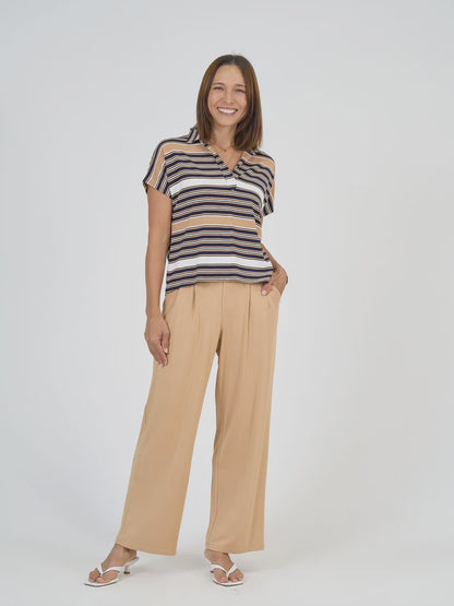 Rush Bamboo S/S Collared Polo Top Stripe - Lou Lou