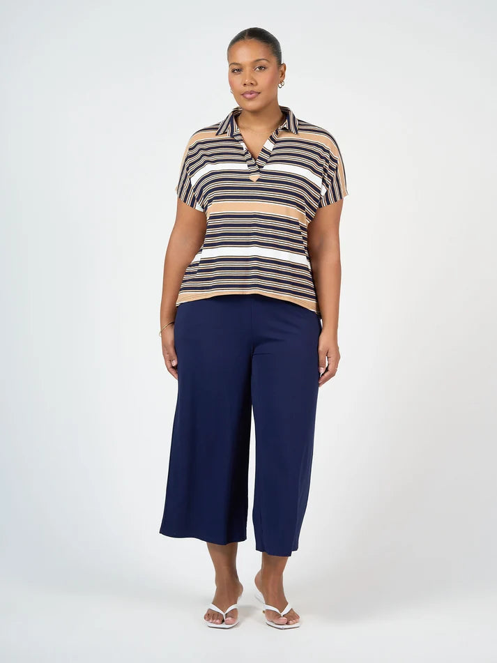 Rush Bamboo S/S Collared Polo Top Stripe - Lou Lou