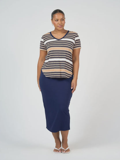 Veronica Bamboo V-Neck T-Shirt Stripe - Lou Lou