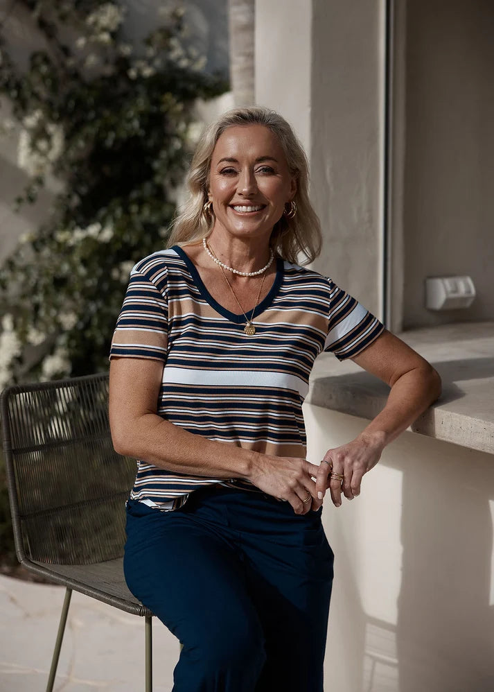 Veronica Bamboo V-Neck T-Shirt Stripe - Lou Lou