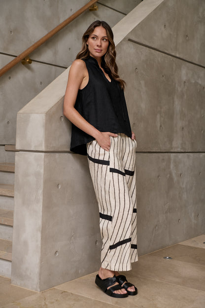GA398 Wide Leg Tailored 100% Linen Pants