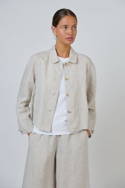 Linen Cropped Jacket Sand - Naturals by O &amp; J