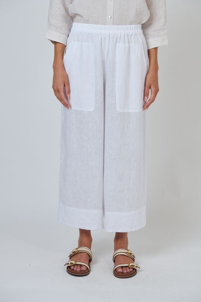 Linen Cropped Pant White - Naturals by O &amp; J