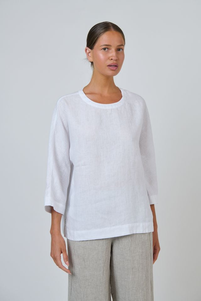 Linen 3/4 Sleeve Top White - Naturals by O &amp; J