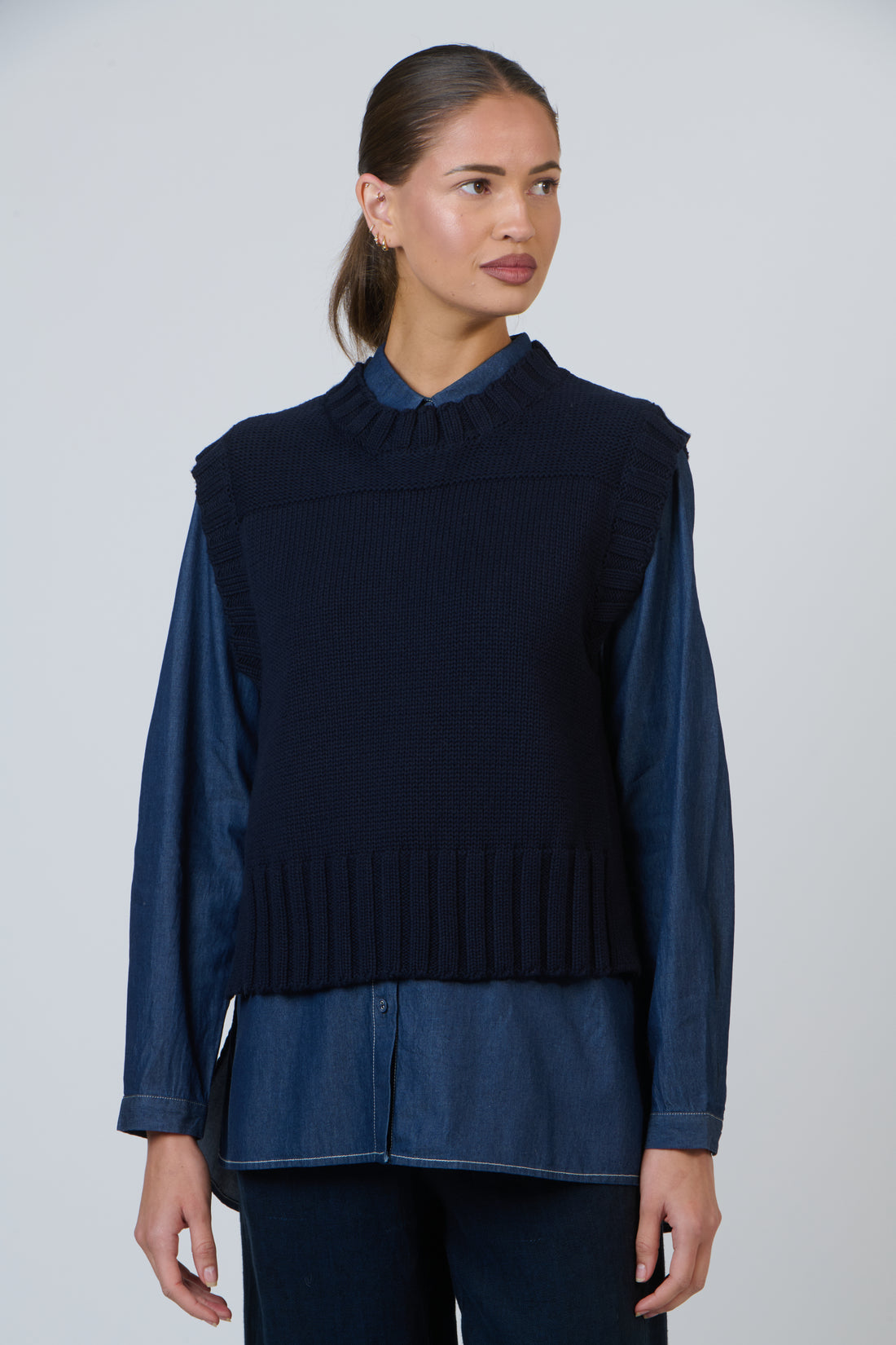 Cotton Knit Vest Ink Naturals by O &amp; J