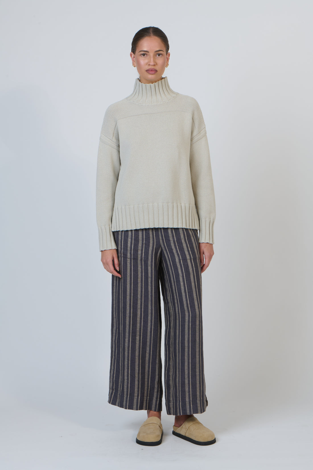 Cotton Turtleneck Jumper Wishbone Naturals by O &amp; J