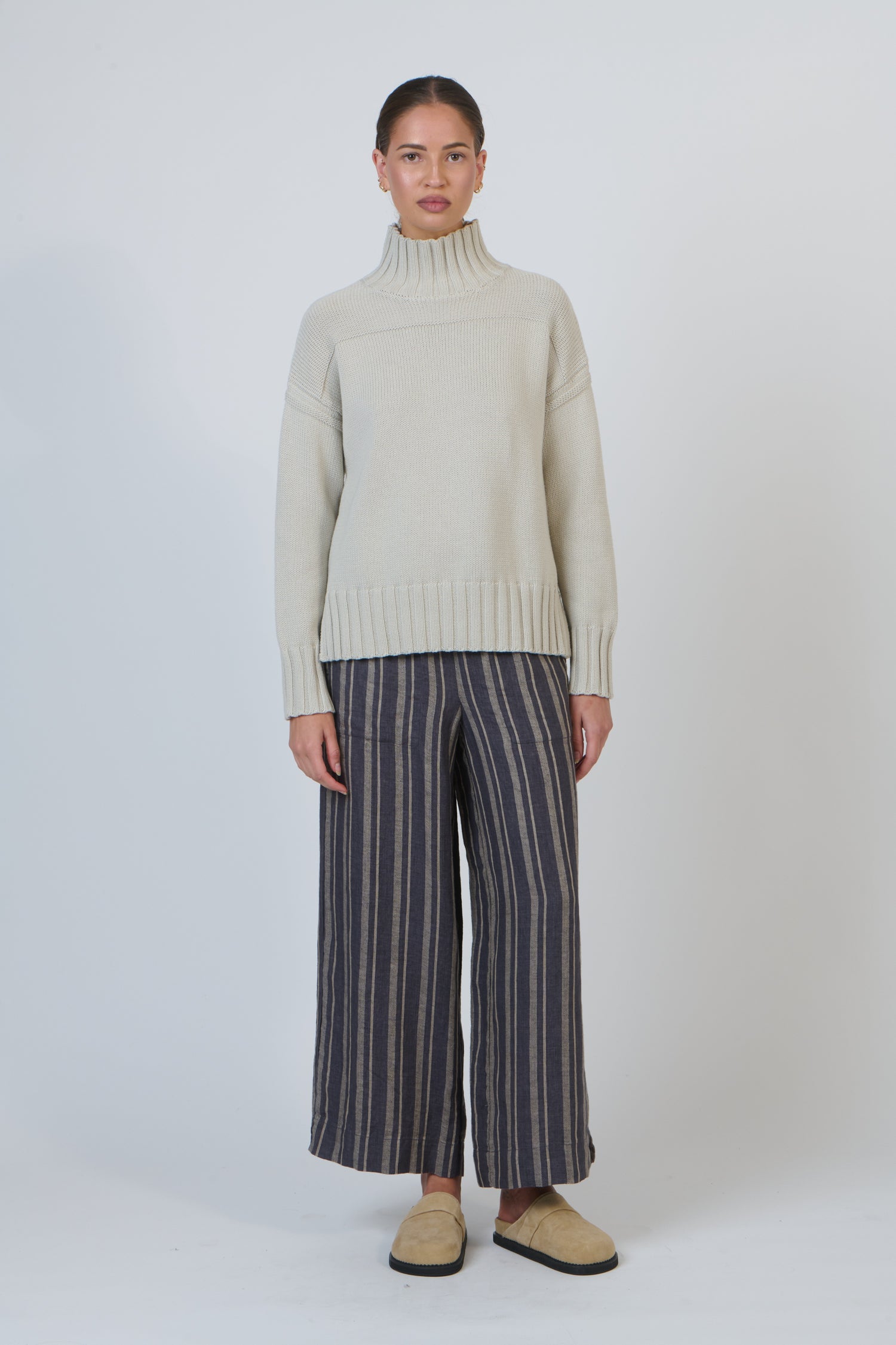 Cotton Turtleneck Jumper Wishbone Naturals by O &amp; J