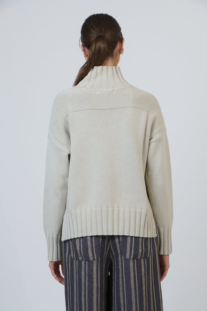 Cotton Turtleneck Jumper Wishbone Naturals by O &amp; J