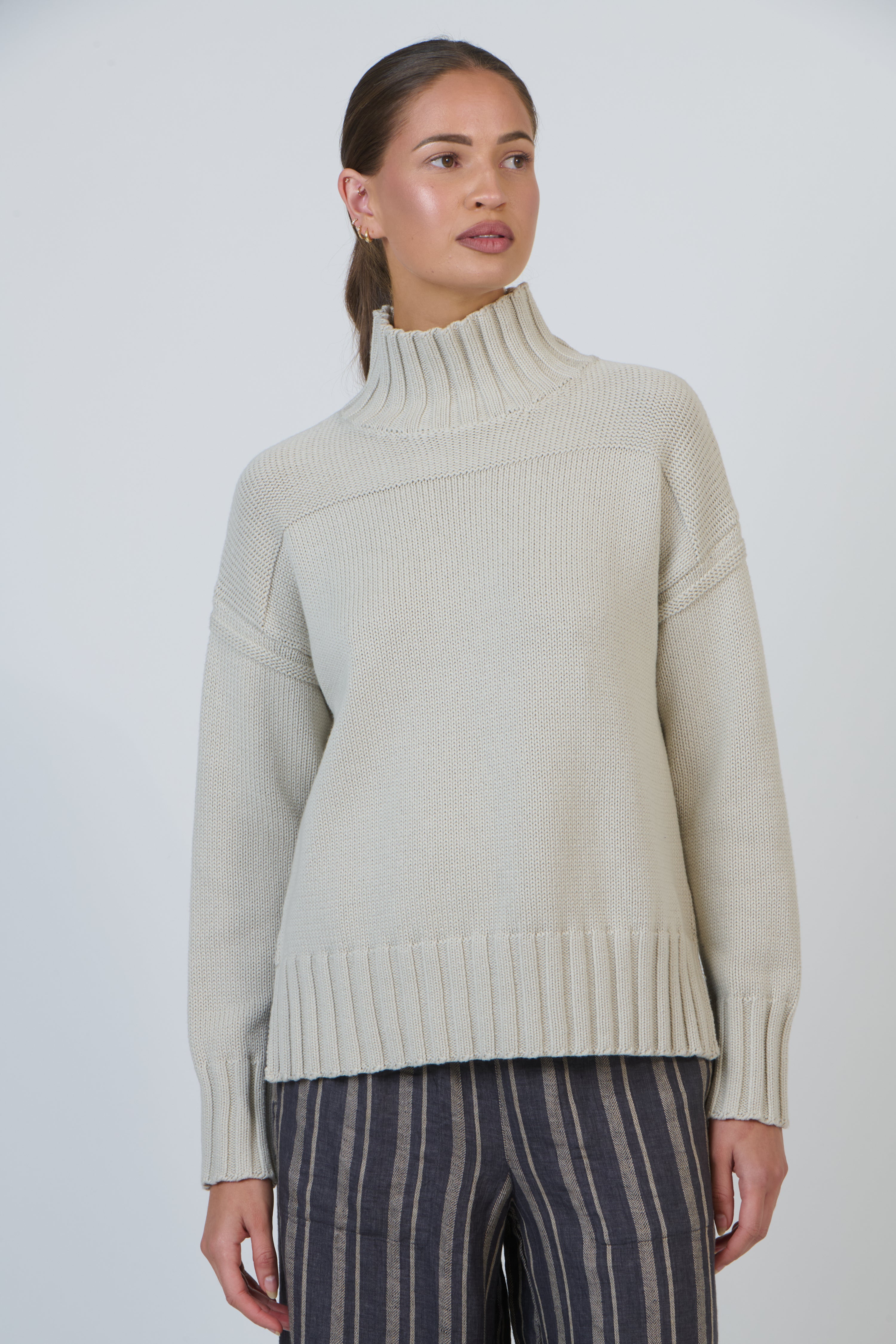 Cotton Turtleneck Jumper Wishbone Naturals by O &amp; J