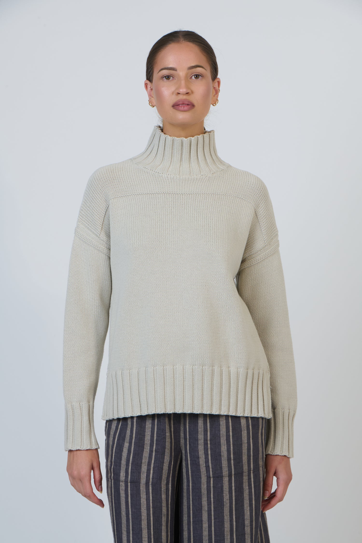 Cotton Turtleneck Jumper Wishbone Naturals by O &amp; J