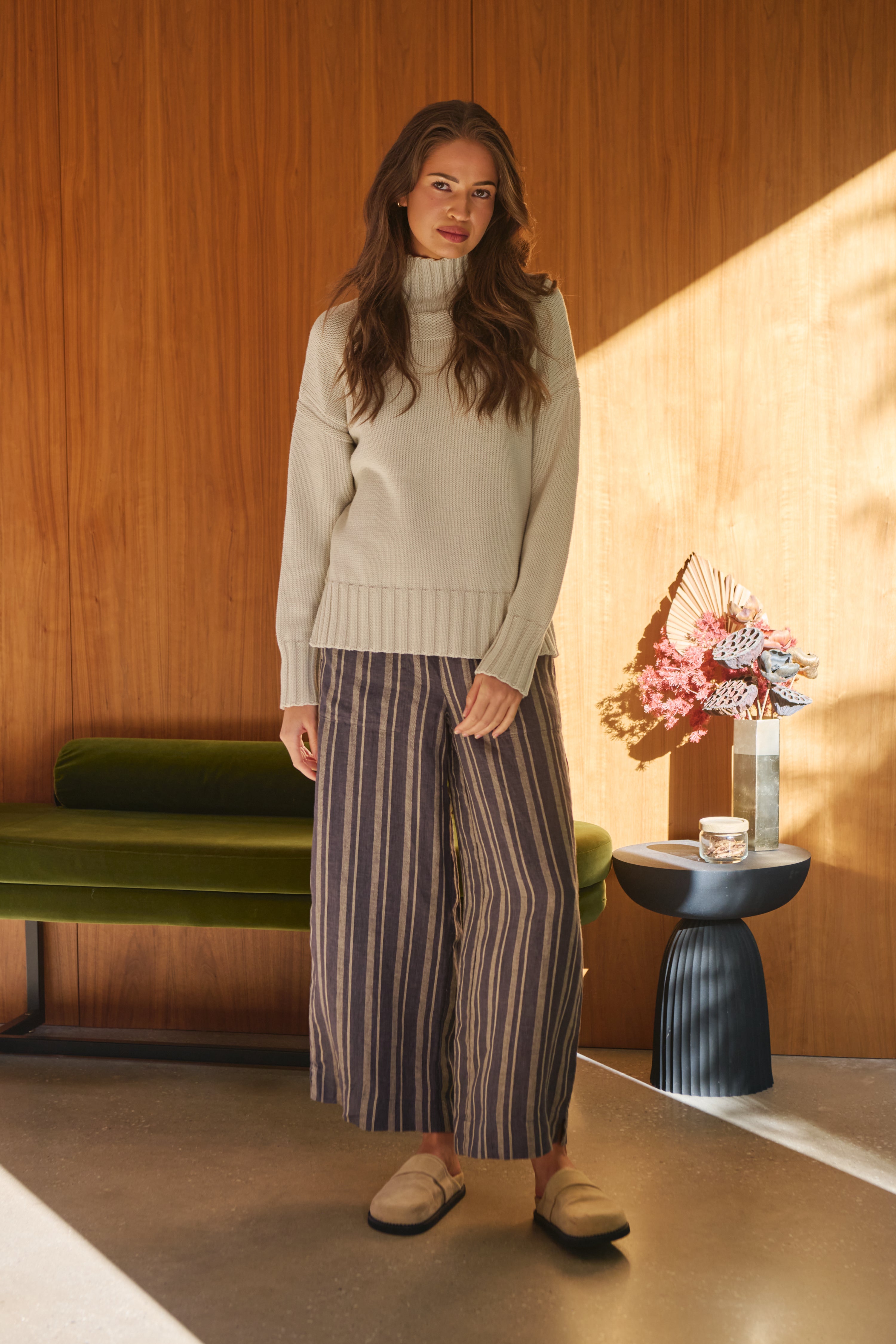 Cotton Turtleneck Jumper Wishbone Naturals by O &amp; J