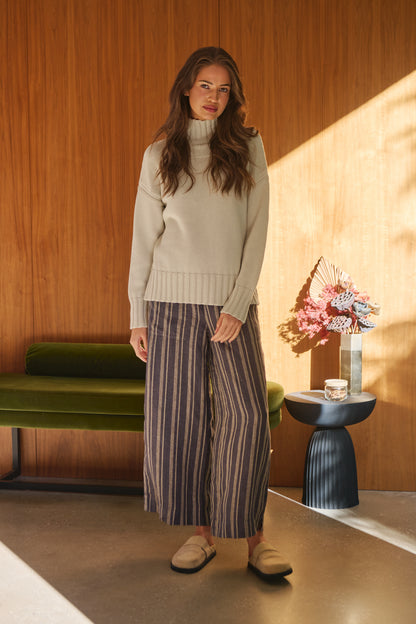 Cotton Turtleneck Jumper Wishbone Naturals by O &amp; J