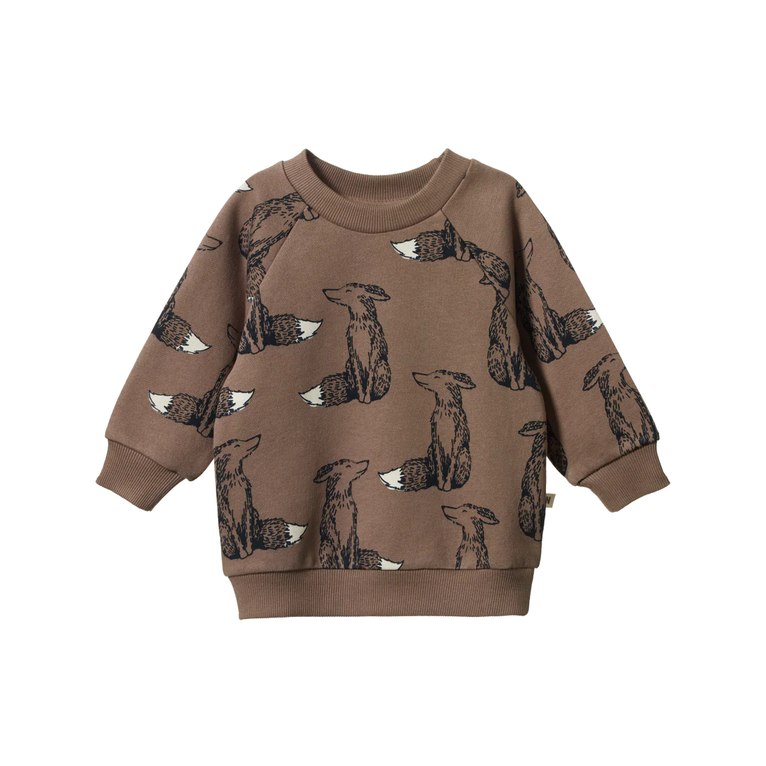 Brown sweatshirt with fox pattern on a white background