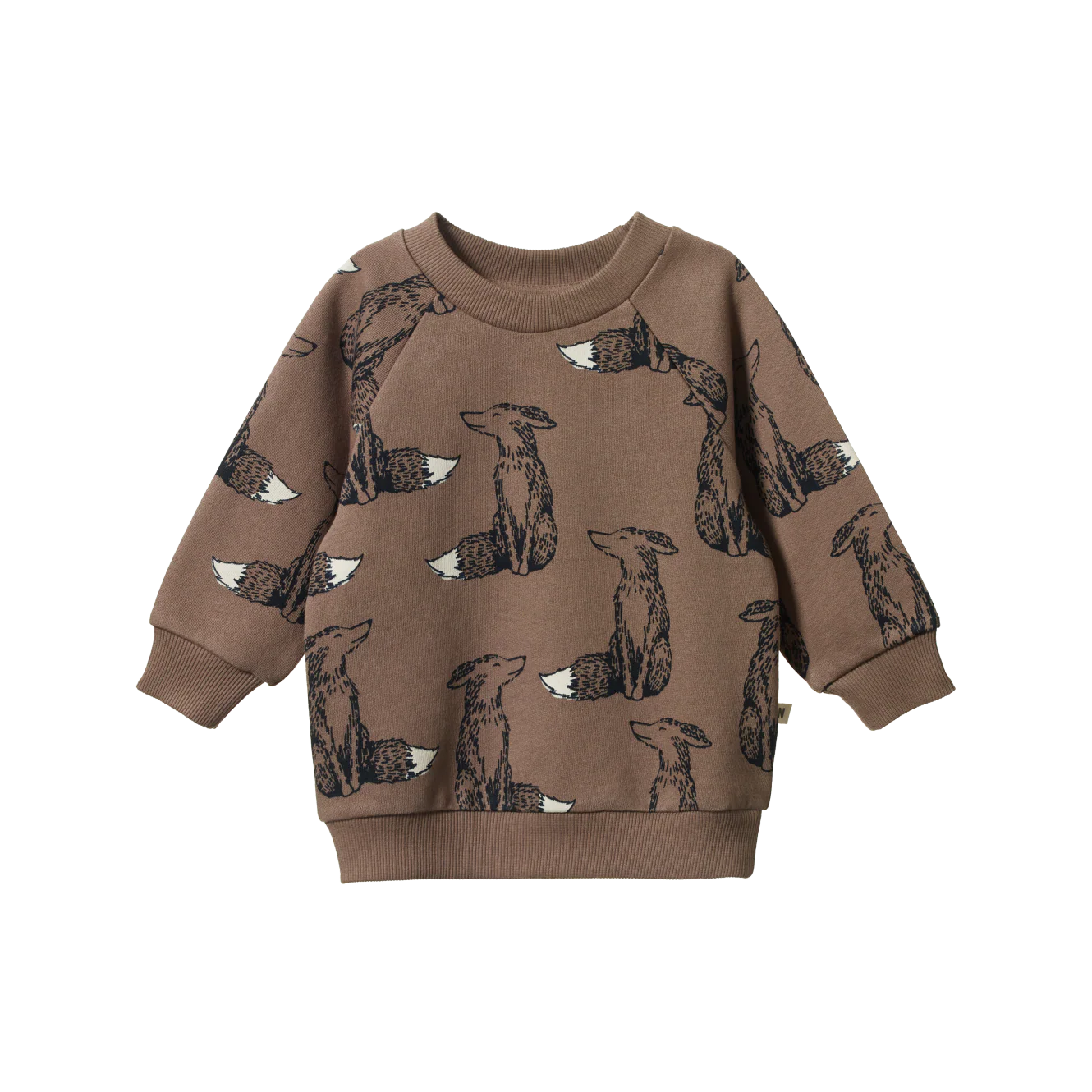 Brown sweatshirt with fox pattern on a white background