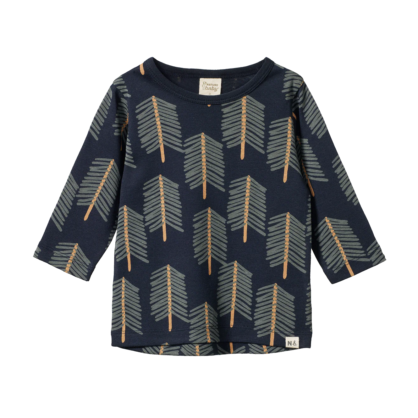 Navy blue long-sleeve shirt with arrow pattern on a white background