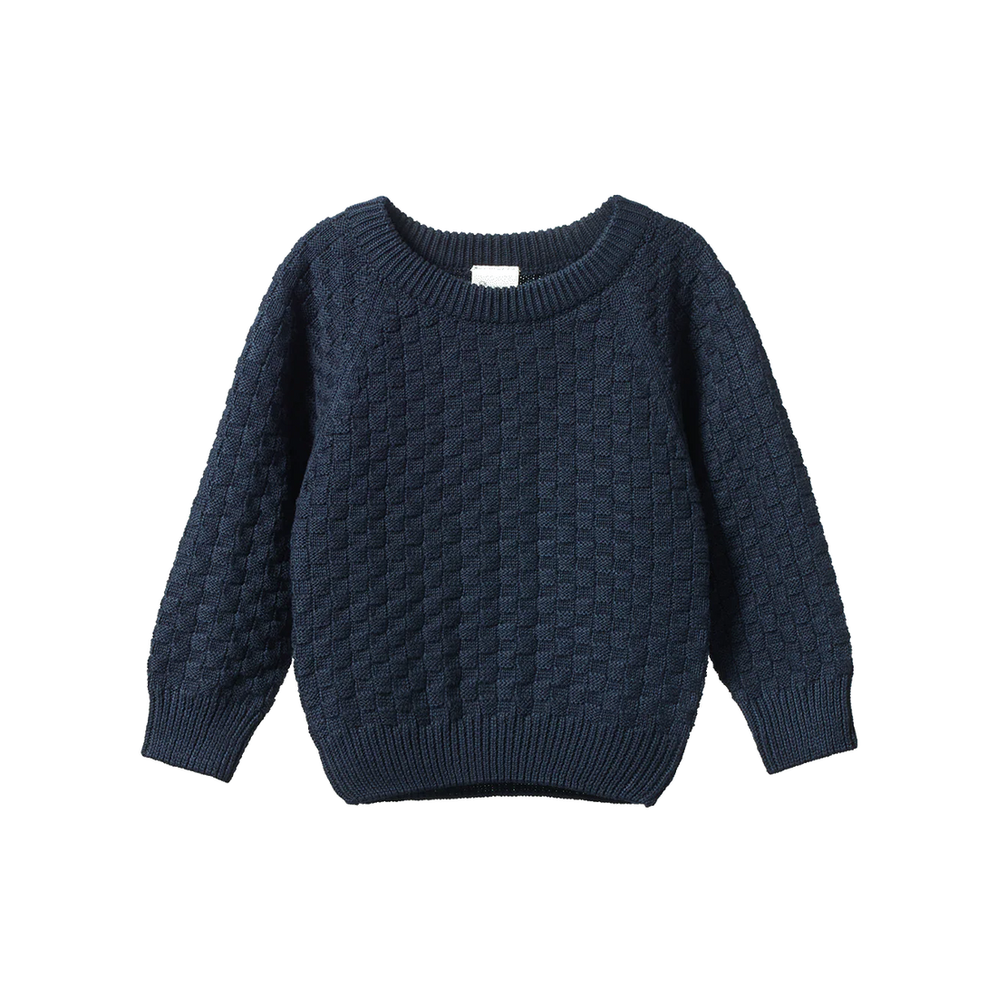 Navy blue knitted sweater on a white background