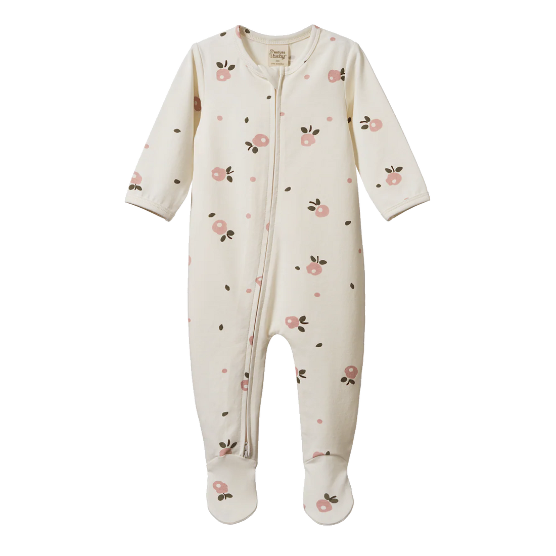 Baby onesie with floral pattern on a white background