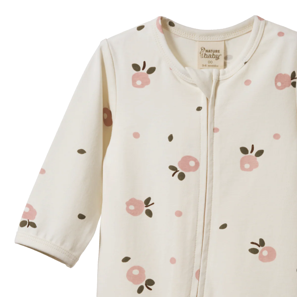 Baby onesie with floral pattern on a white background