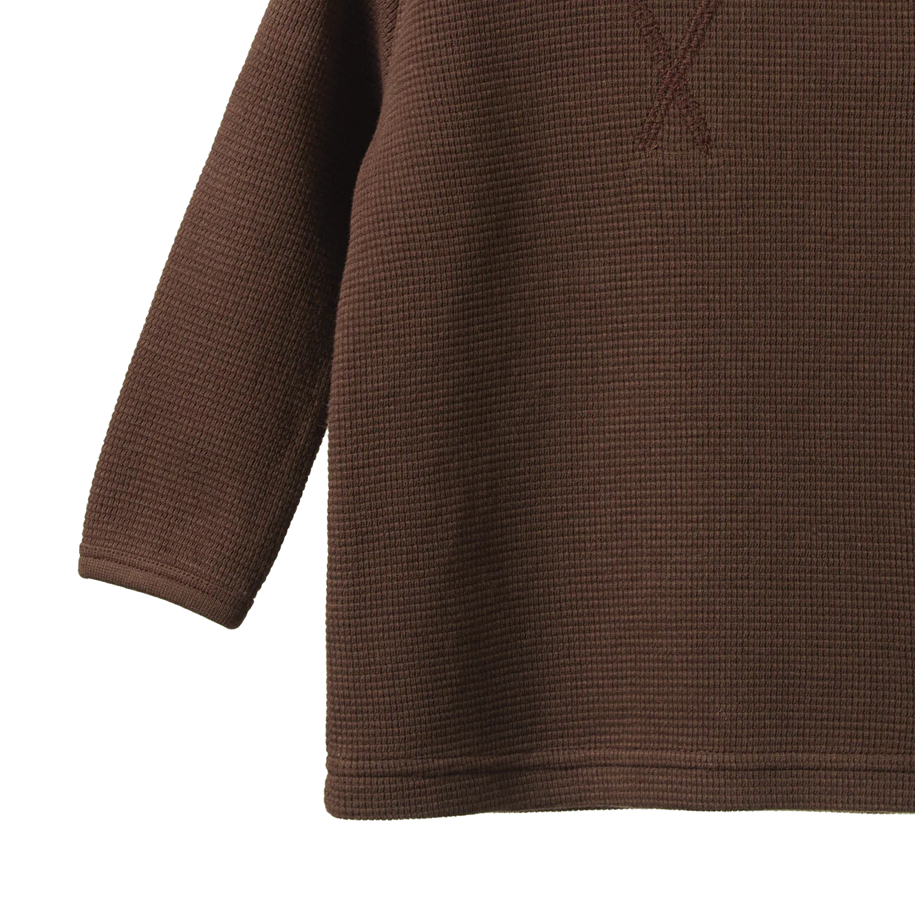 Close-up of a brown textured sweater on a white background