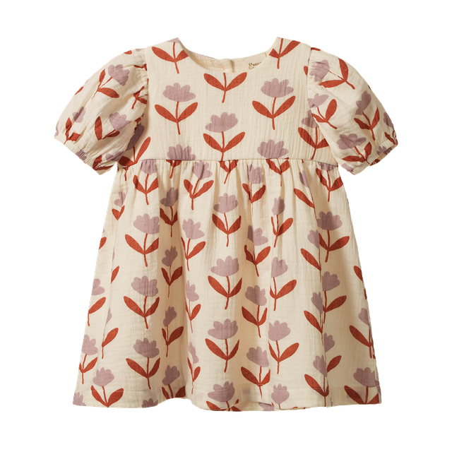 Albertine Dress Muslin Fleurette - Nature Baby
