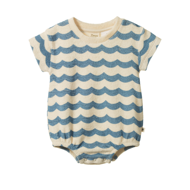 Juno Romper Terry Waves Print - Nature Baby
