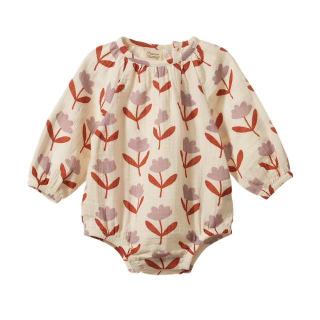 Meadow Bodysuit Muslin Fleurette Print - Nature Baby