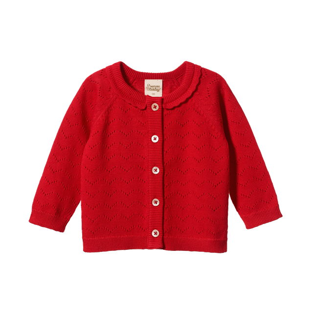 Piper Cardigan Raspberry Red Pointelle - Nature Baby