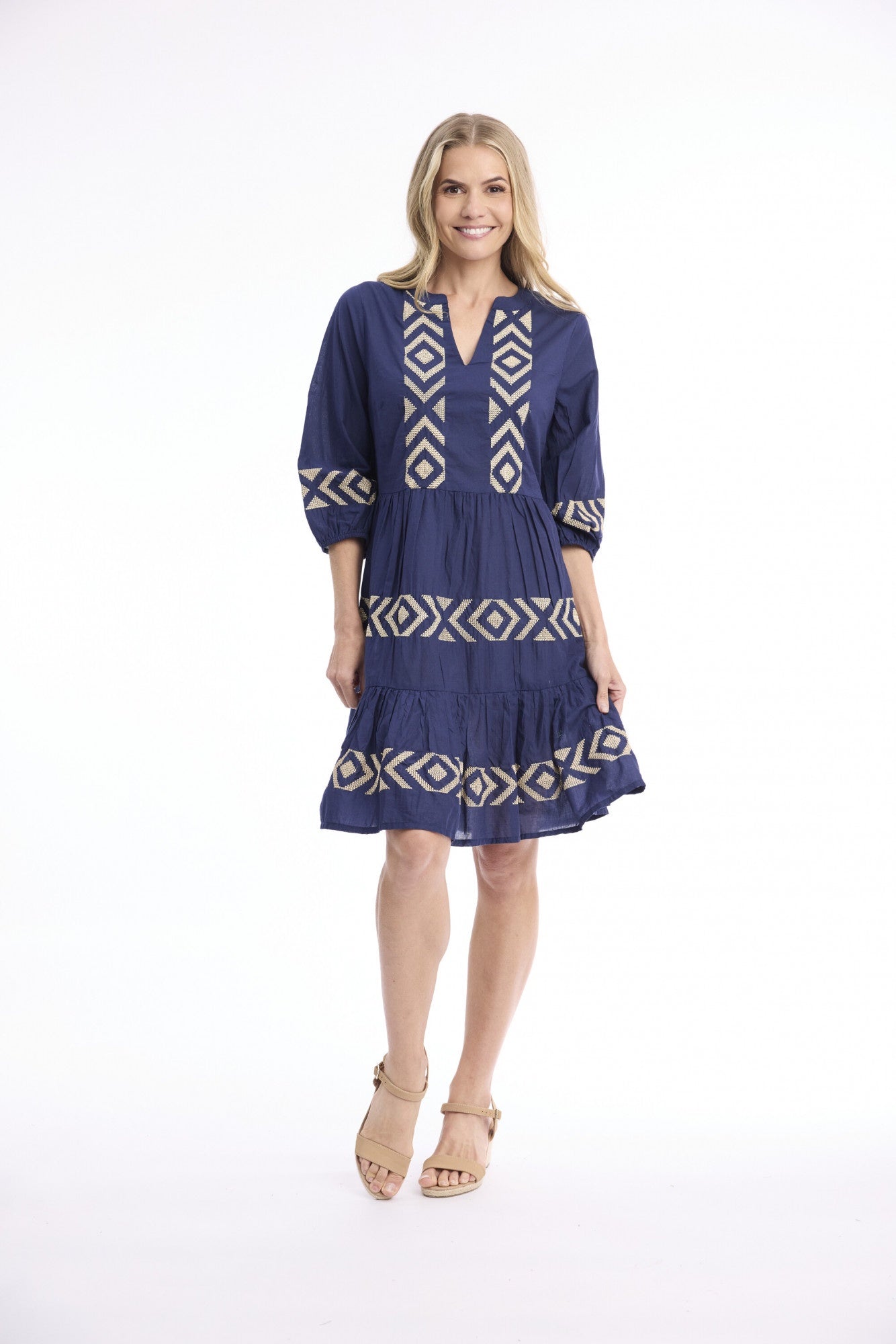 Solid Embroidery Dress - Orientique