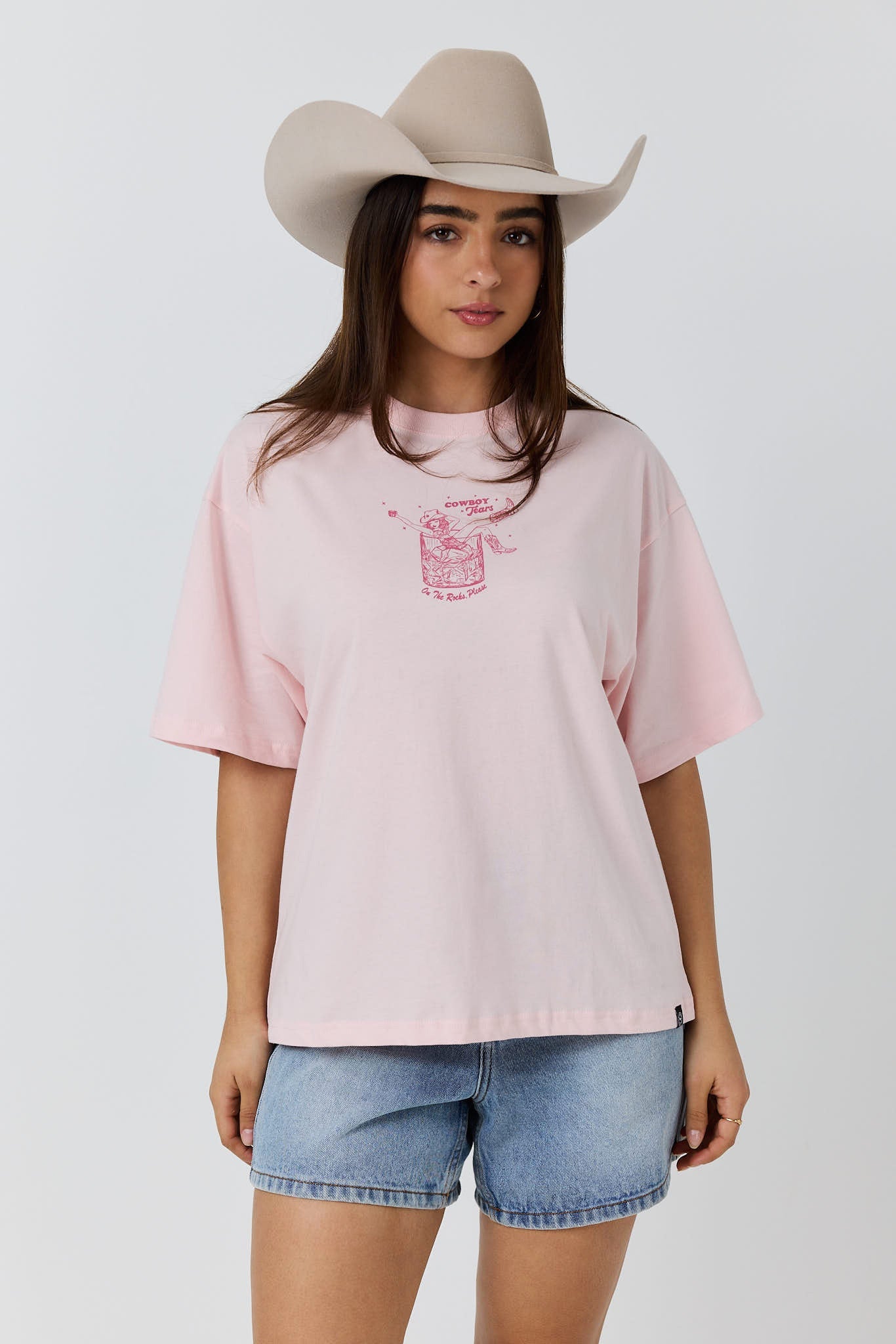 Cowboy Tears Womens Oversized T Shirt Barely Pink - Ringers Western