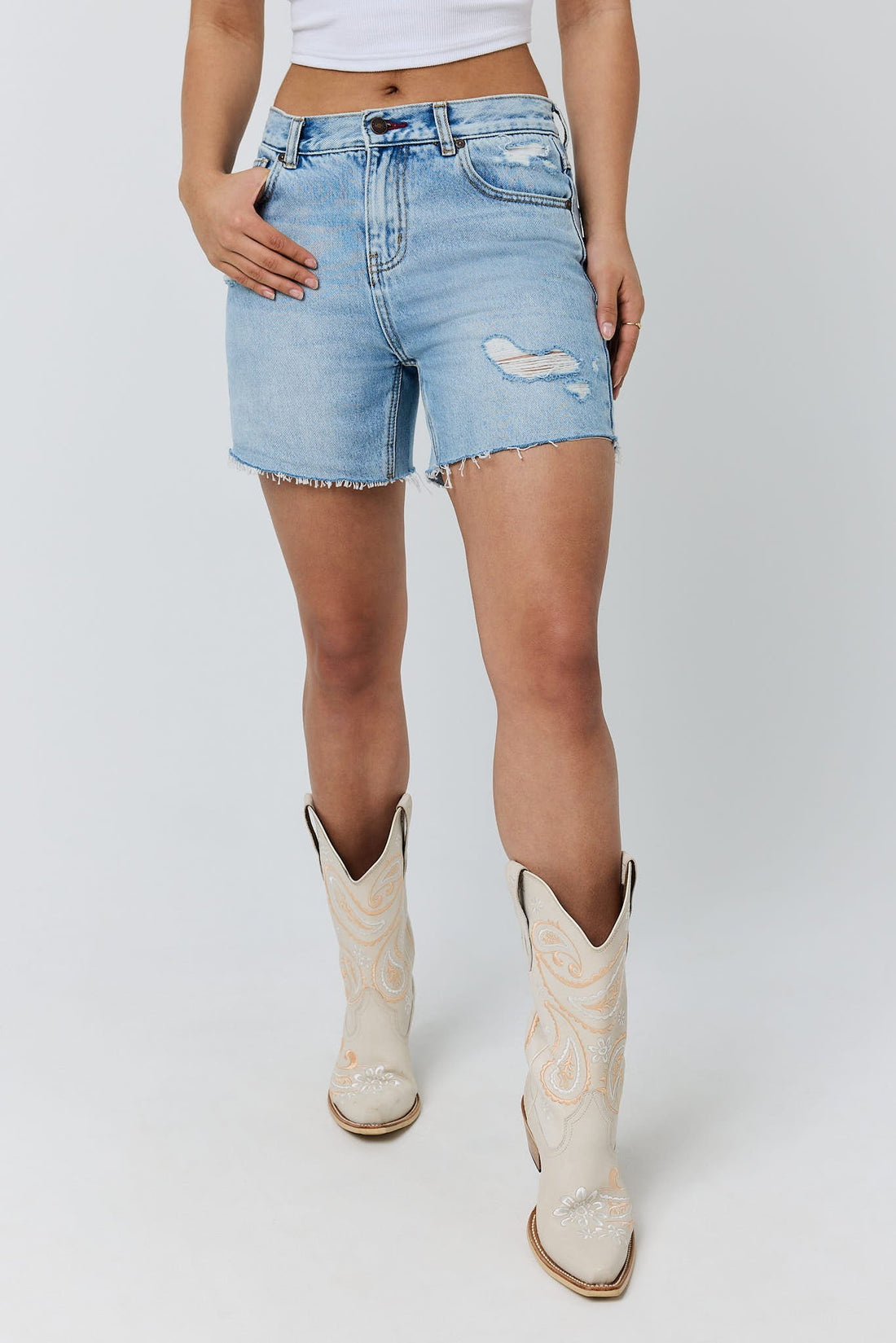 Hailey Womens Mid Rise Classic  Short Vintage Lt Blue - Ringers Western