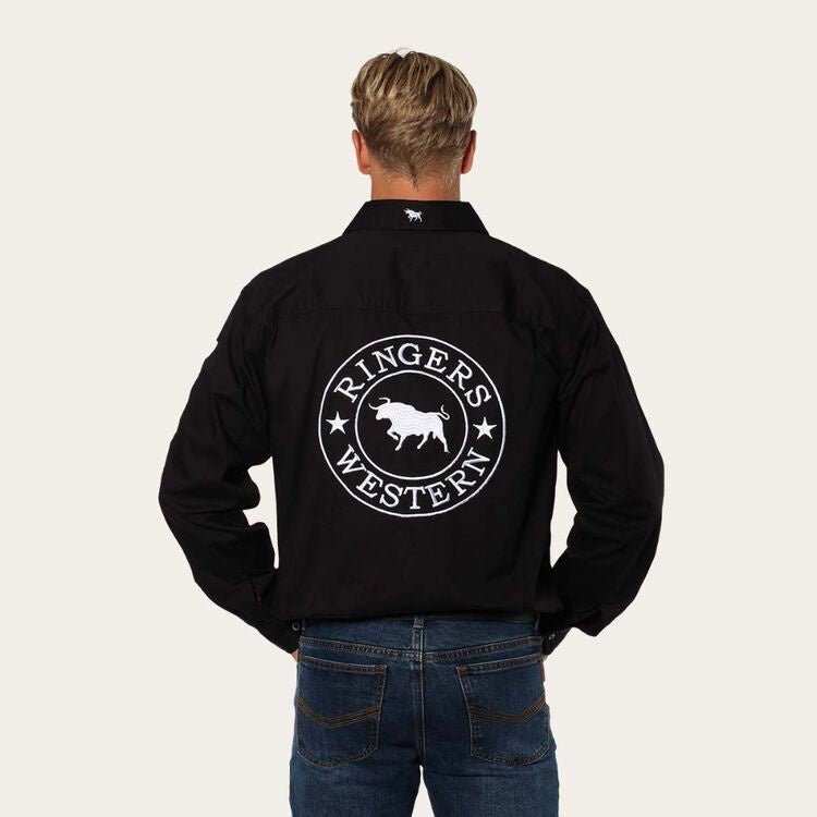 Hawkeye Mens Full Button Work Shirt - Black