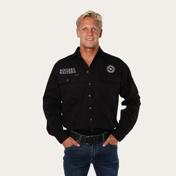 Hawkeye Mens Full Button Work Shirt - Black