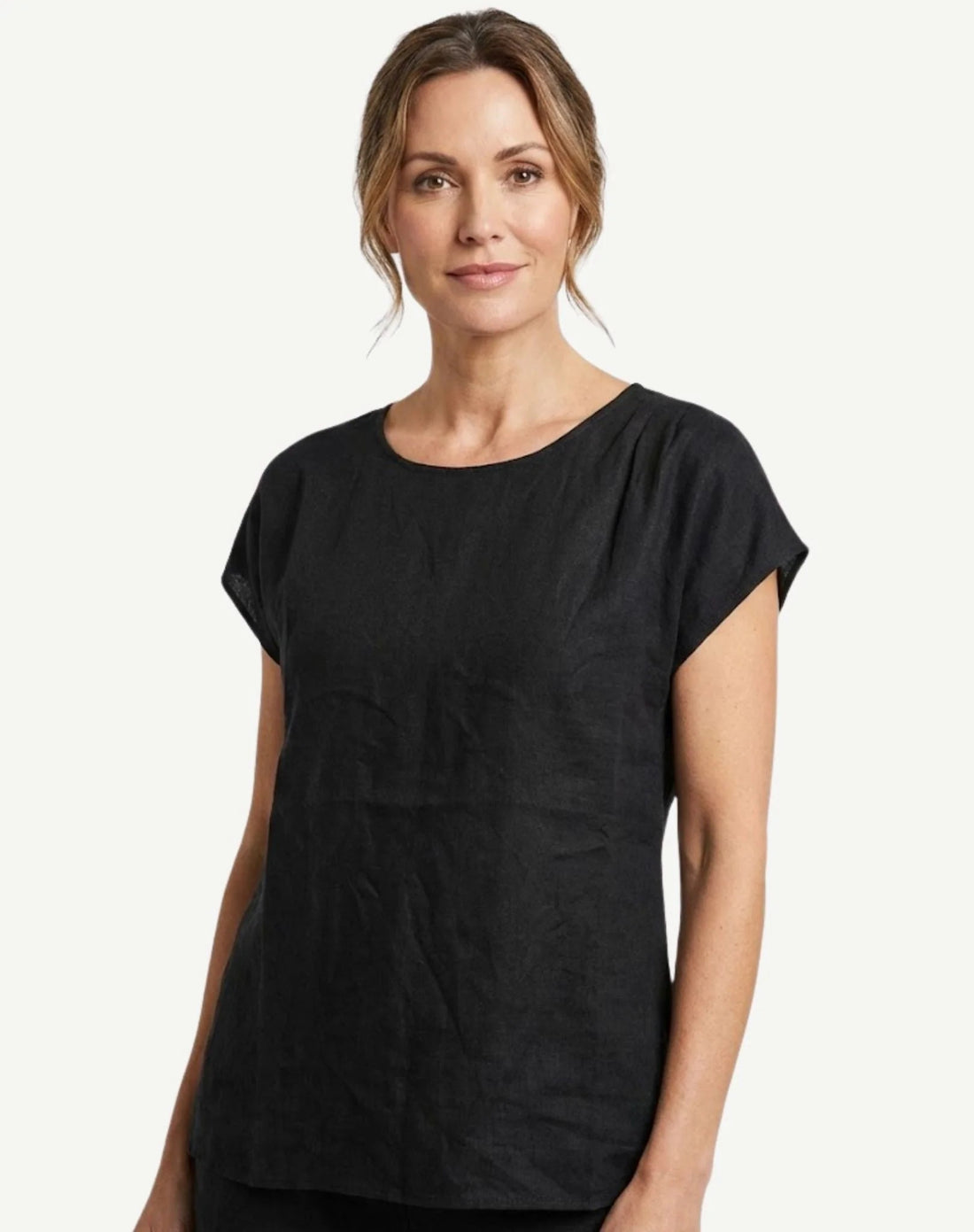 Black Pleat Detail Linen Top