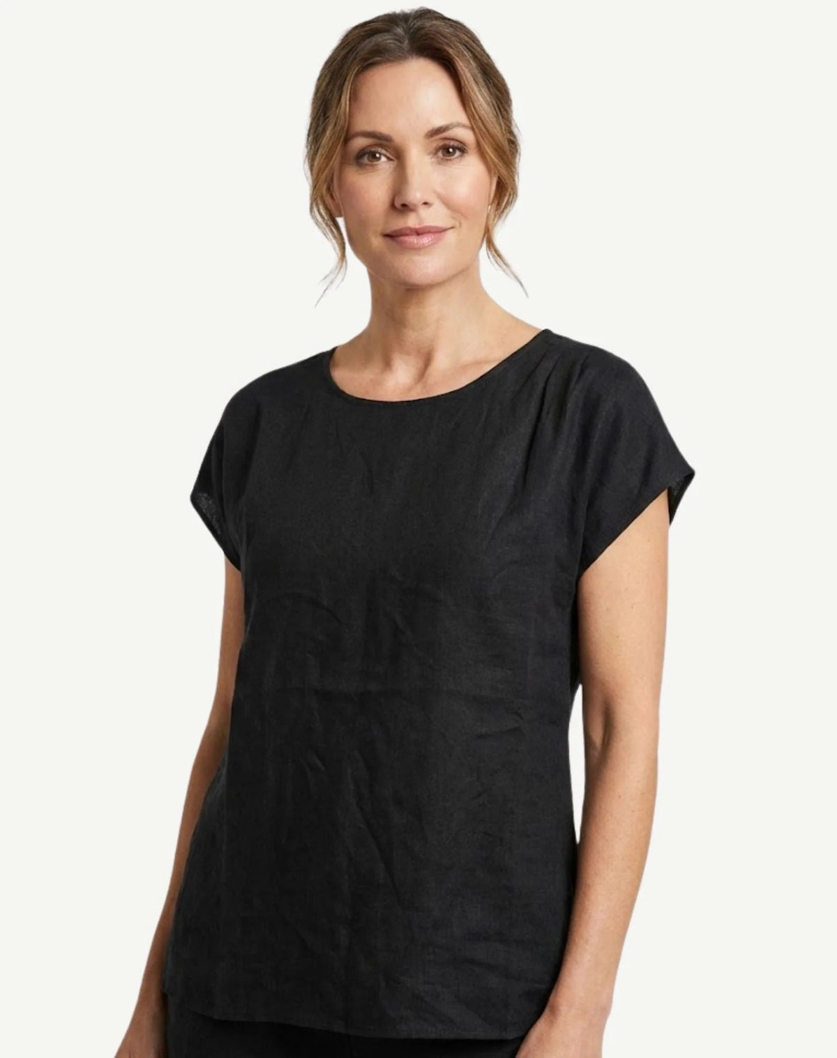 Black Pleat Detail Linen Top
