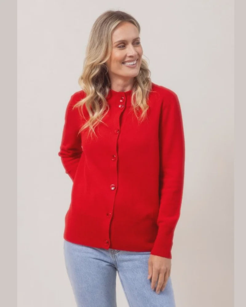 100% Merino Cardigan Red See Saw