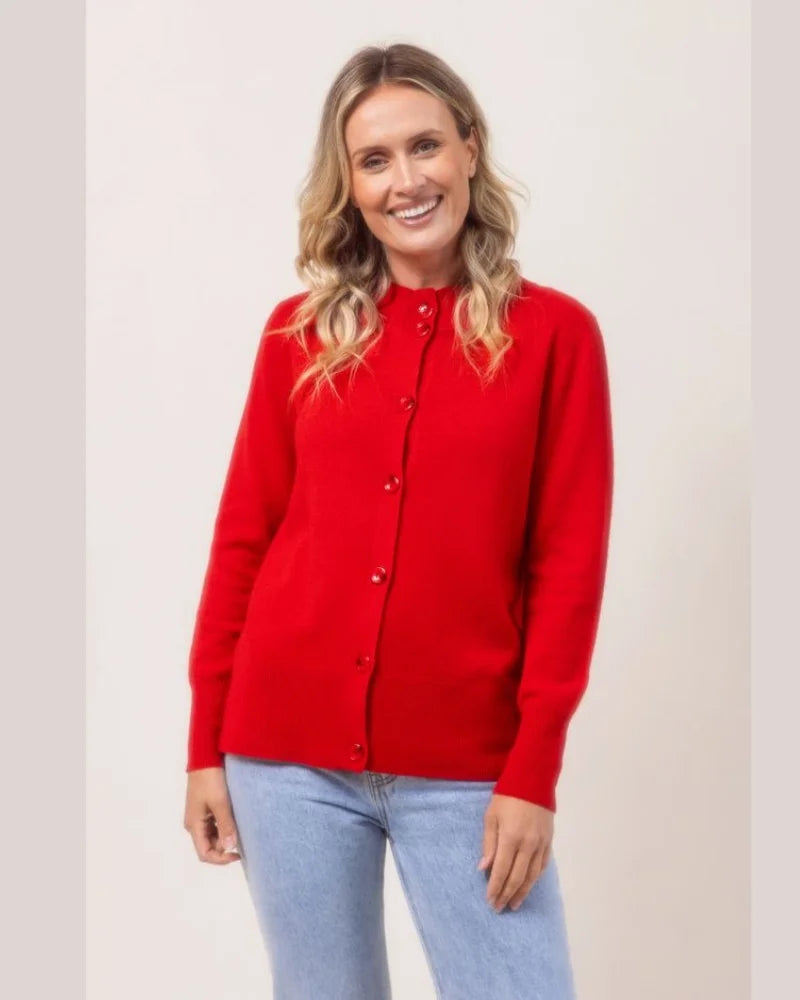 100% Merino Cardigan Red See Saw