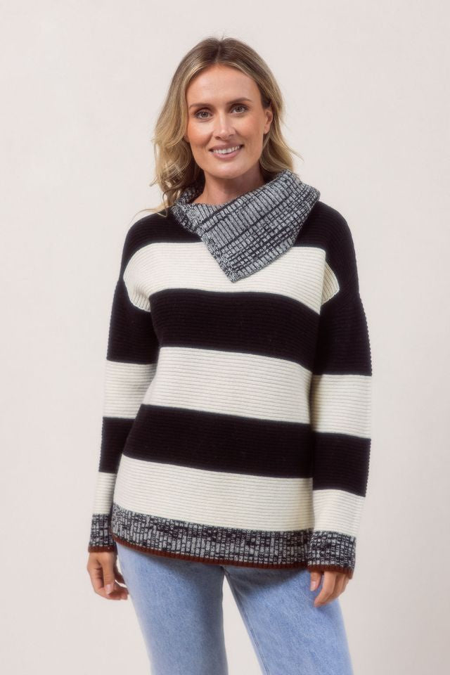 Cowl Nk Block Stripe Sweater See Saw
